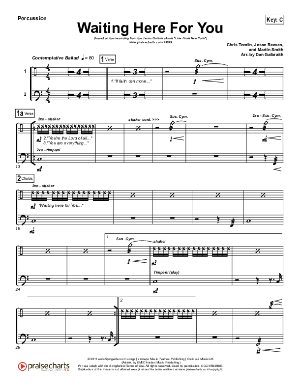 Waiting Here For You Percussion (Martin Smith / Jesus Culture)