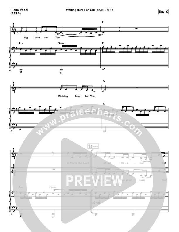 Waiting Here For You Piano/Vocal (SATB) (Martin Smith / Jesus Culture)