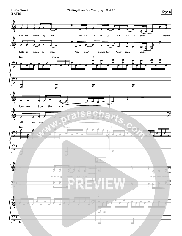 Waiting Here For You Piano/Vocal (SATB) (Martin Smith / Jesus Culture)