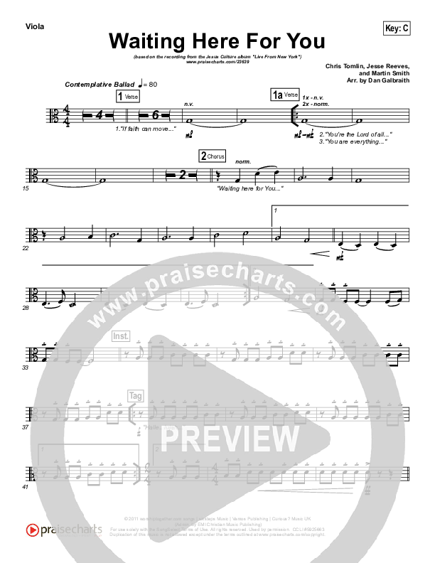 Waiting Here For You Viola (Martin Smith / Jesus Culture)