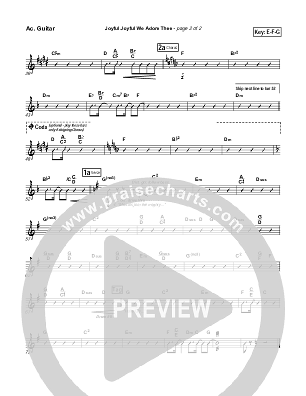 Joyful Joyful We Adore Thee Acoustic Guitar (PraiseCharts Band / Arr. Daniel Galbraith)
