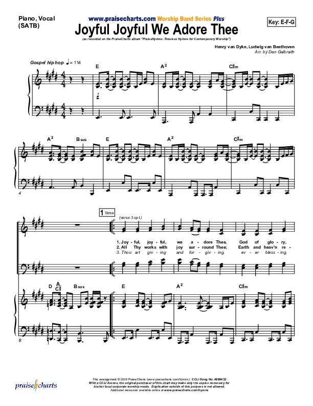 Joyful Joyful We Adore Thee Piano/Vocal (SATB) (PraiseCharts Band / Arr. Daniel Galbraith)