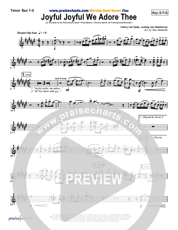 Joyful Joyful We Adore Thee Tenor Sax 1/2 (PraiseCharts Band / Arr. Daniel Galbraith)