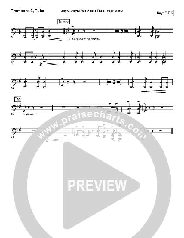 Joyful Joyful We Adore Thee Trombone 3/Tuba (PraiseCharts Band / Arr. Daniel Galbraith)