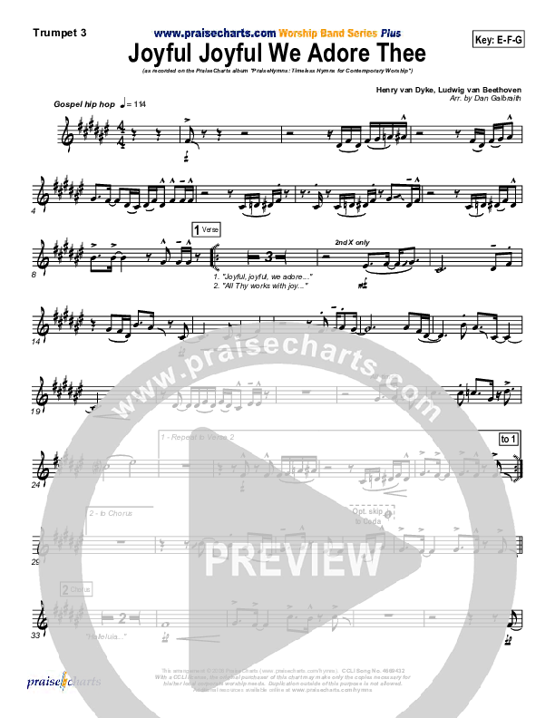 Joyful Joyful We Adore Thee Trumpet 3 (PraiseCharts Band / Arr. Daniel Galbraith)