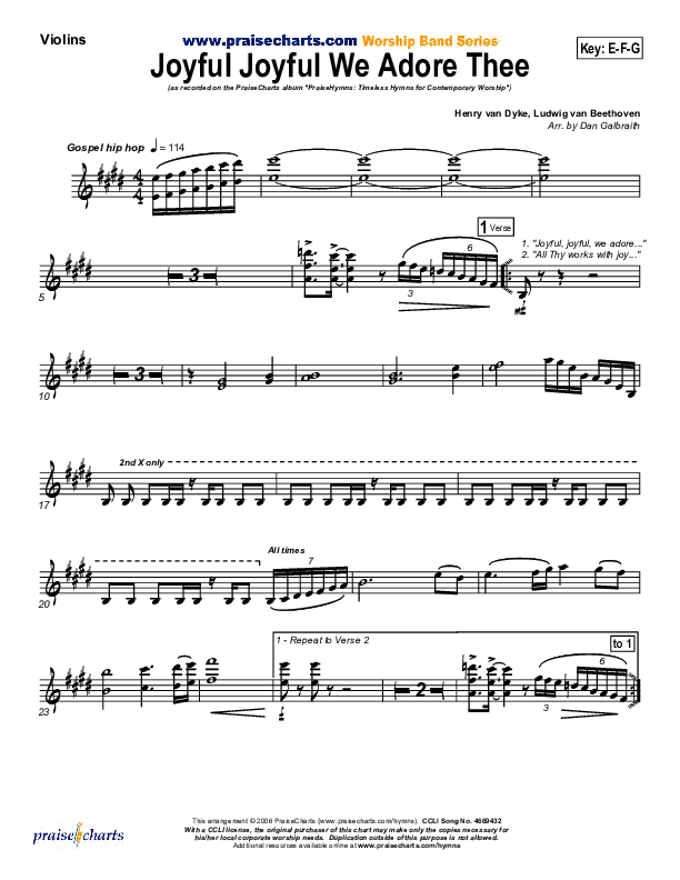 Joyful Joyful We Adore Thee Violins (PraiseCharts Band / Arr. Daniel Galbraith)