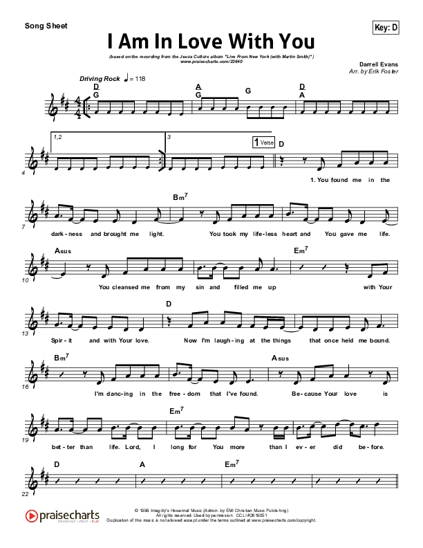 I Am In Love With You Lead Sheet (Jesus Culture)