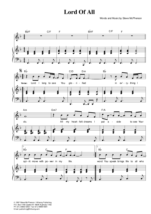 Lord Of All Lead & Piano (Hillsong Worship)