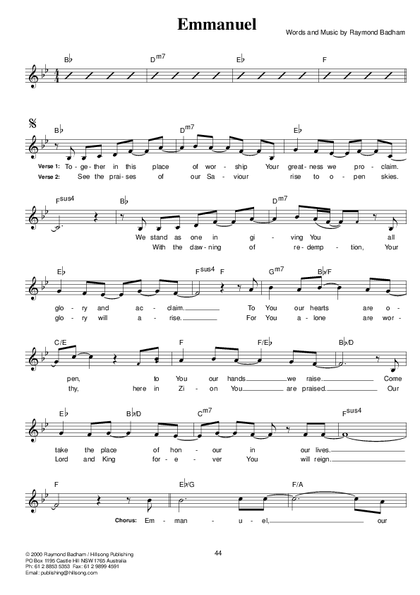 Emmanuel Lead Sheet (Hillsong Worship)