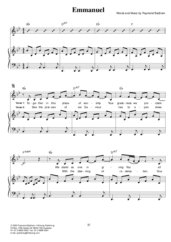 Emmanuel Piano/Vocal & Lead (Hillsong Worship)