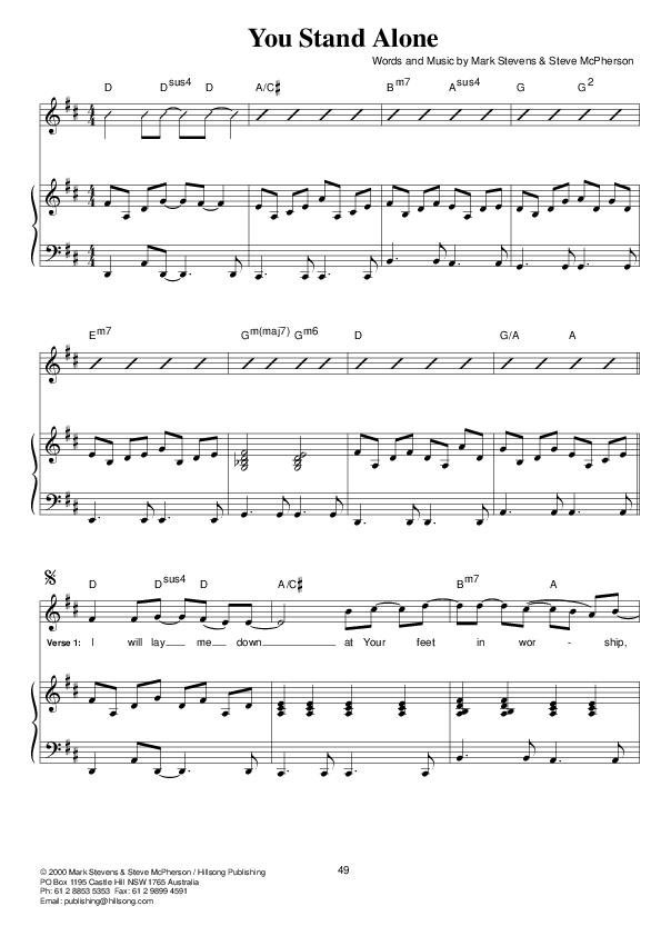 You Stand Alone Lead & Piano (Hillsong Worship)