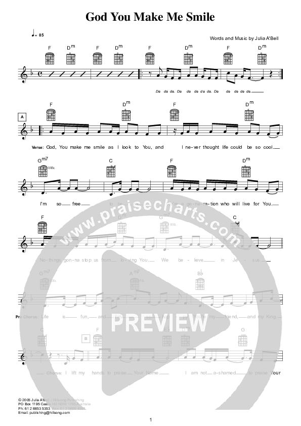 God You Make Me Smile Lead Sheet (Hillsong Kids)