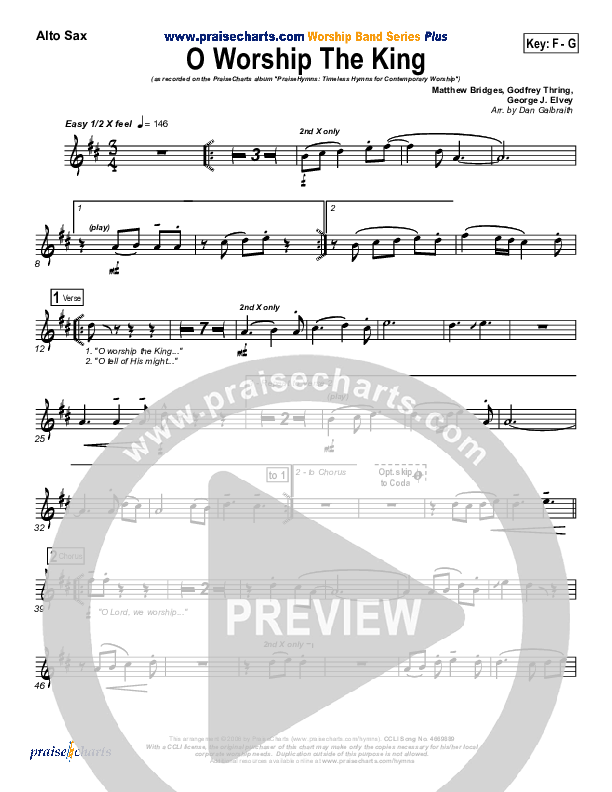 O Worship The King Alto Sax (PraiseCharts Band / Arr. Daniel Galbraith)