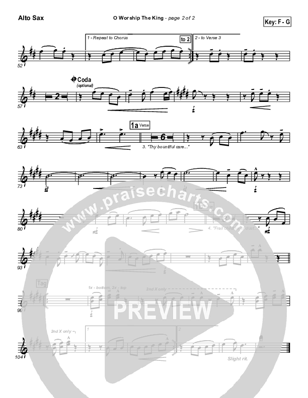 O Worship The King Alto Sax (PraiseCharts Band / Arr. Daniel Galbraith)
