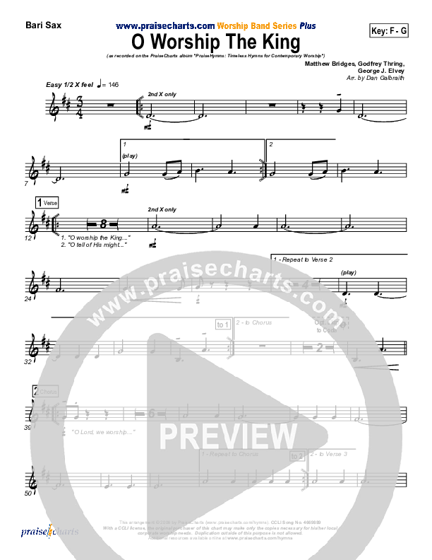 O Worship The King Bari Sax (PraiseCharts Band / Arr. Daniel Galbraith)