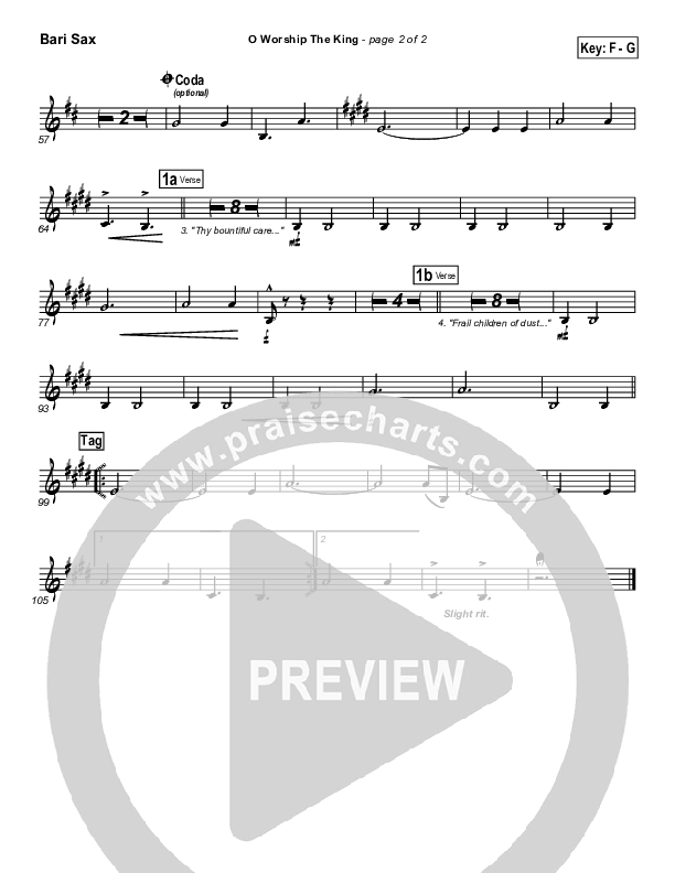 O Worship The King Bari Sax (PraiseCharts Band / Arr. Daniel Galbraith)