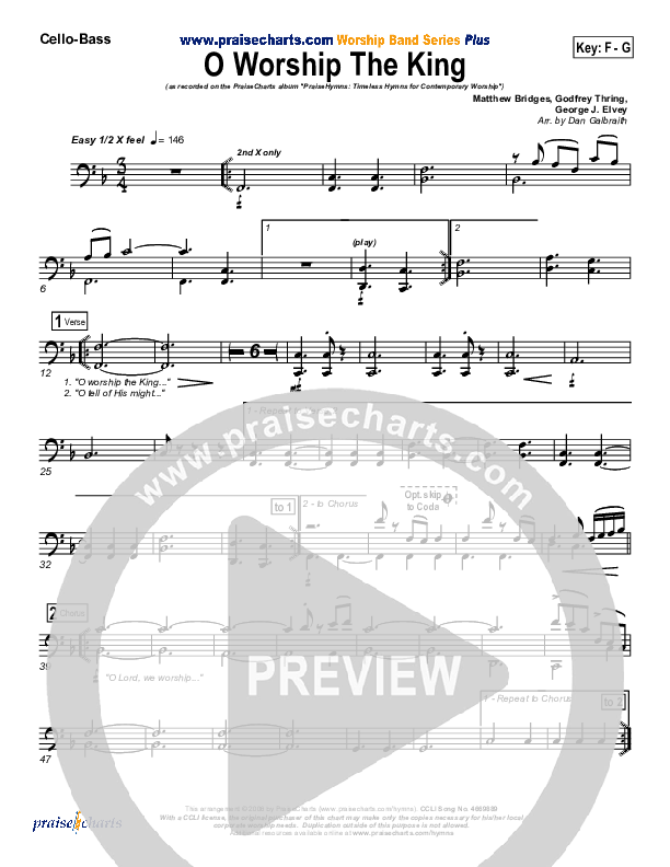 O Worship The King Cello/Bass (PraiseCharts Band / Arr. Daniel Galbraith)