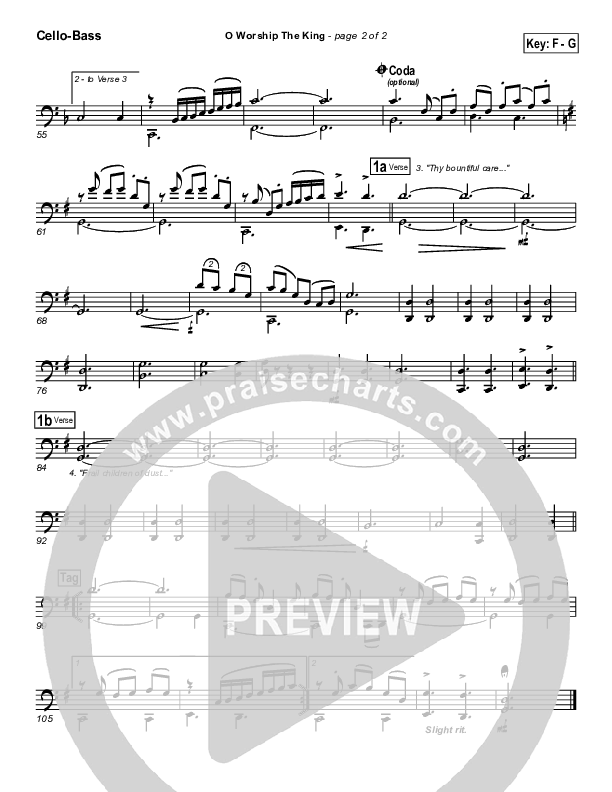 O Worship The King Cello/Bass (PraiseCharts Band / Arr. Daniel Galbraith)