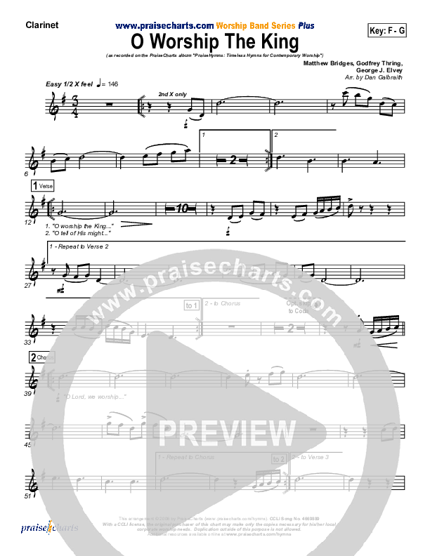 O Worship The King Clarinet (PraiseCharts Band / Arr. Daniel Galbraith)