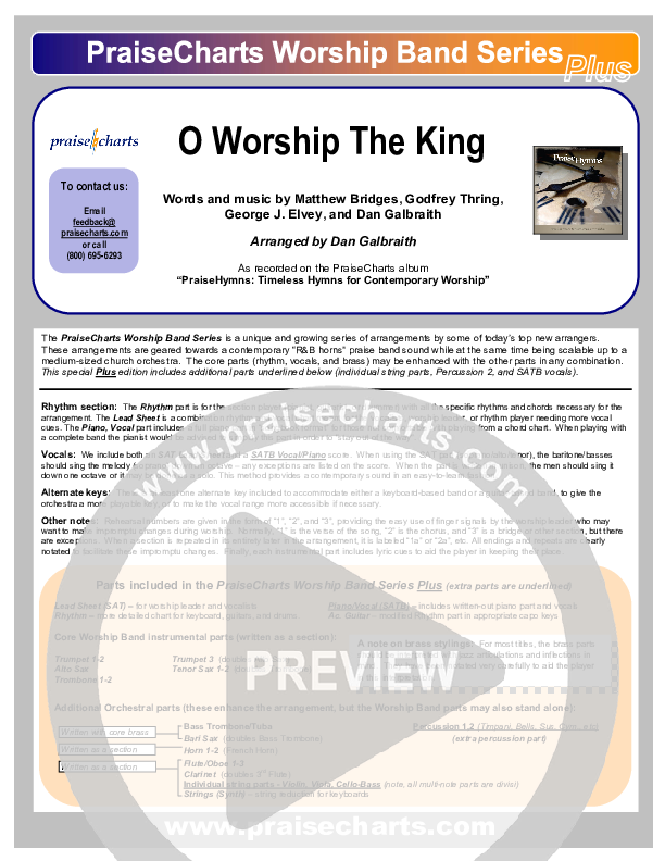 O Worship The King Orchestration (PraiseCharts Band / Arr. Daniel Galbraith)