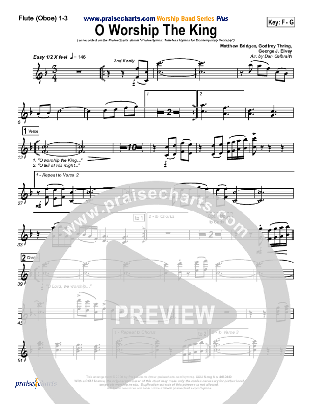 O Worship The King Flute/Oboe 1/2/3 (PraiseCharts Band / Arr. Daniel Galbraith)