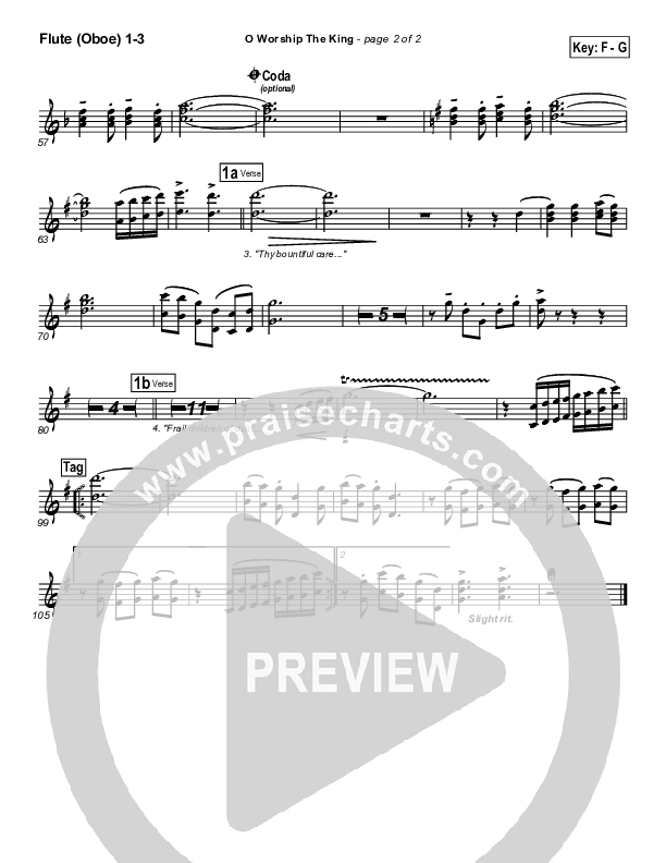 O Worship The King Flute/Oboe 1/2/3 (PraiseCharts Band / Arr. Daniel Galbraith)