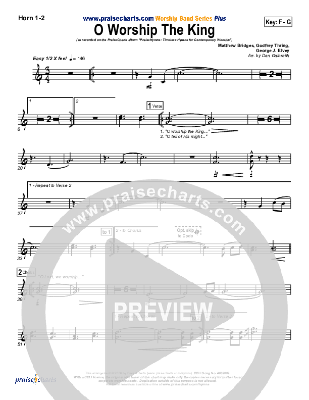 O Worship The King French Horn 1/2 (PraiseCharts Band / Arr. Daniel Galbraith)