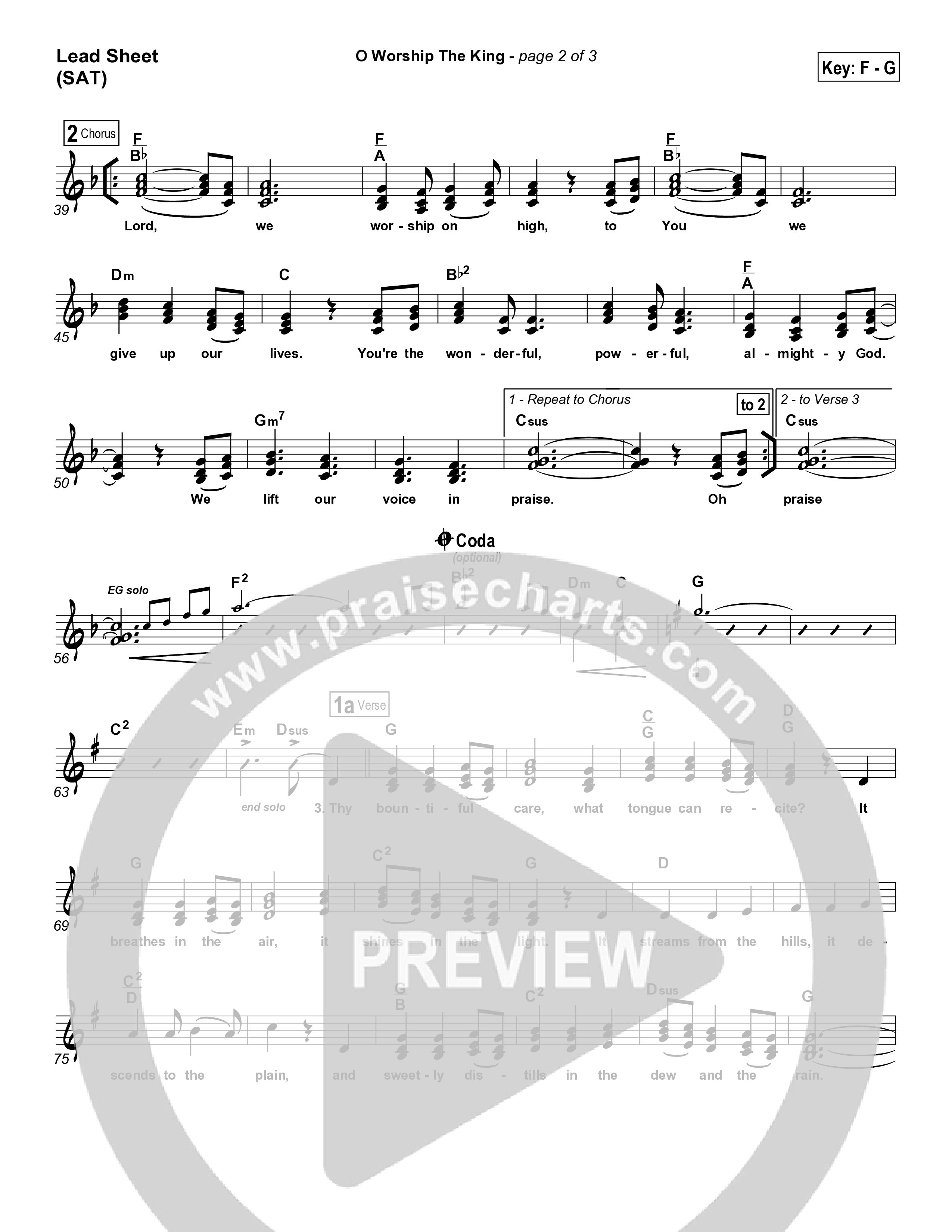 O Worship The King Lead Sheet (SAT) (PraiseCharts Band / Arr. Daniel Galbraith)