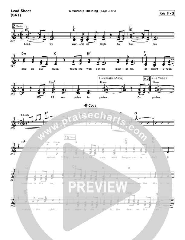 O Worship The King Lead Sheet (PraiseCharts Band / Arr. Daniel Galbraith)