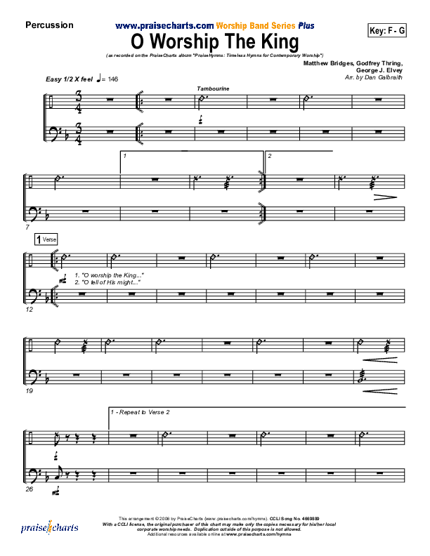 O Worship The King Percussion (PraiseCharts Band / Arr. Daniel Galbraith)