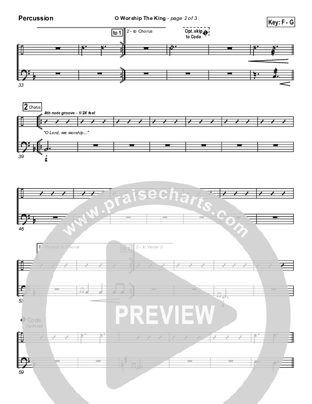 O Worship The King Percussion (PraiseCharts Band / Arr. Daniel Galbraith)