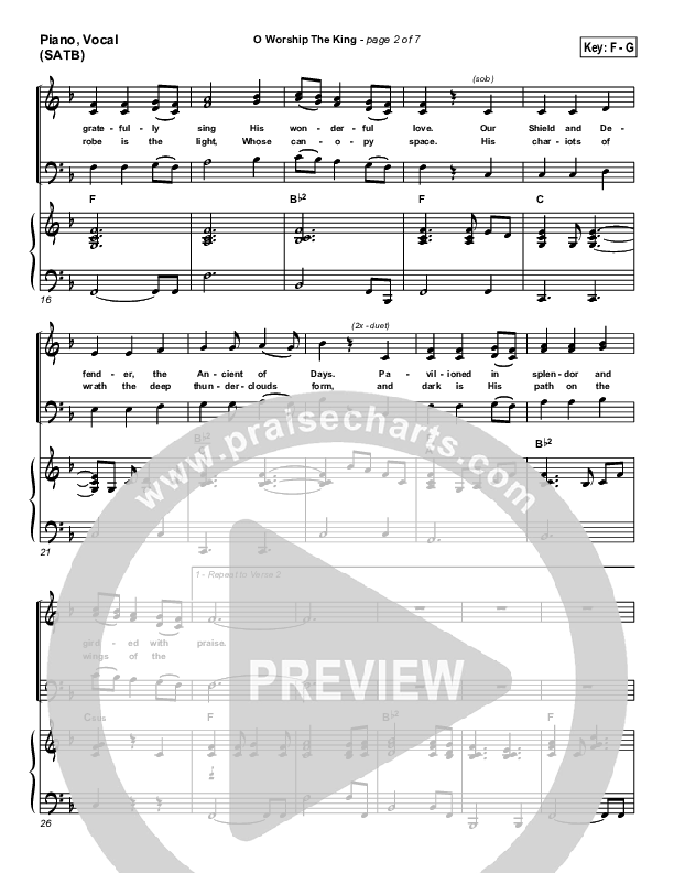 O Worship The King Piano/Vocal (SATB) (PraiseCharts Band / Arr. Daniel Galbraith)