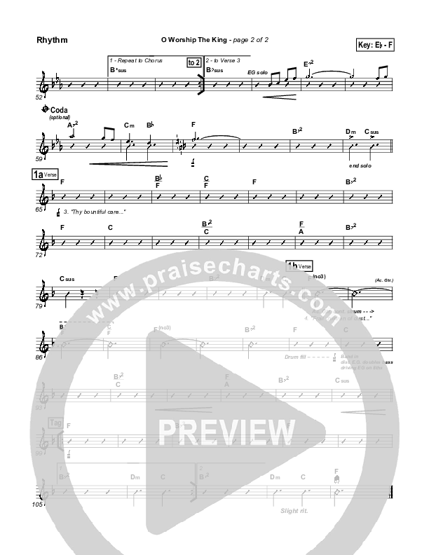 O Worship The King Rhythm Chart (PraiseCharts Band / Arr. Daniel Galbraith)