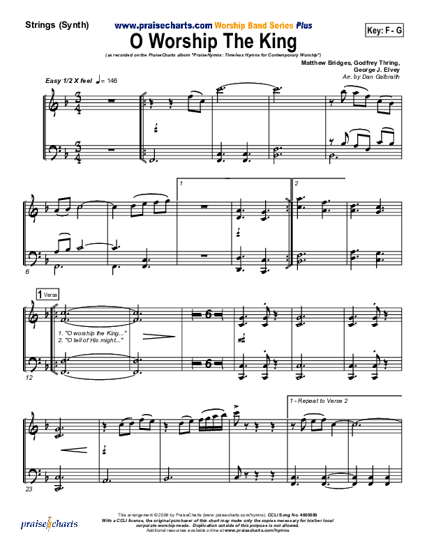 O Worship The King Synth Strings (PraiseCharts Band / Arr. Daniel Galbraith)