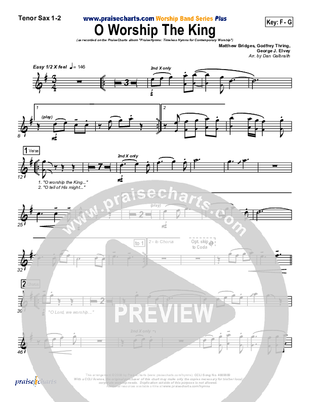 O Worship The King Tenor Sax 1/2 (PraiseCharts Band / Arr. Daniel Galbraith)