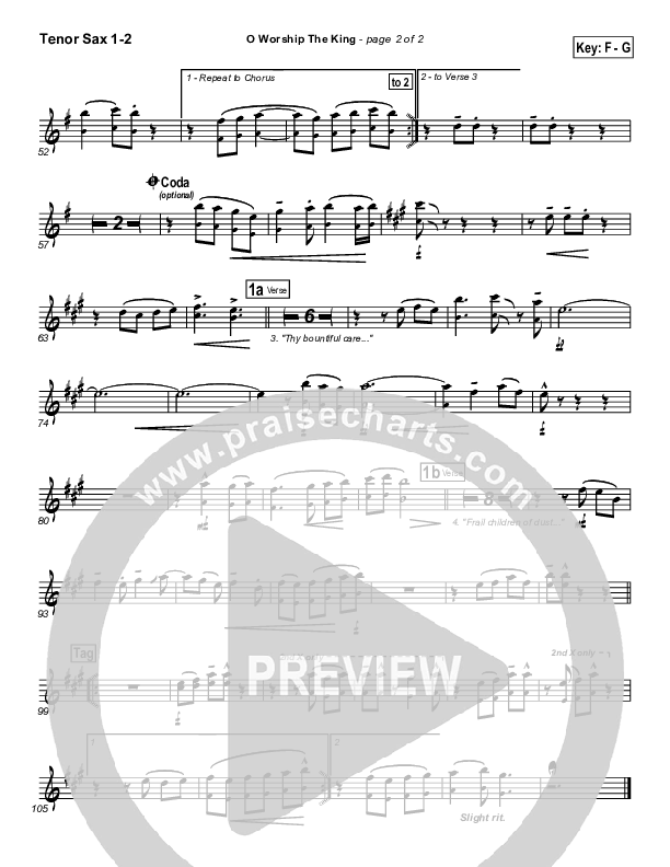O Worship The King Tenor Sax 1/2 (PraiseCharts Band / Arr. Daniel Galbraith)