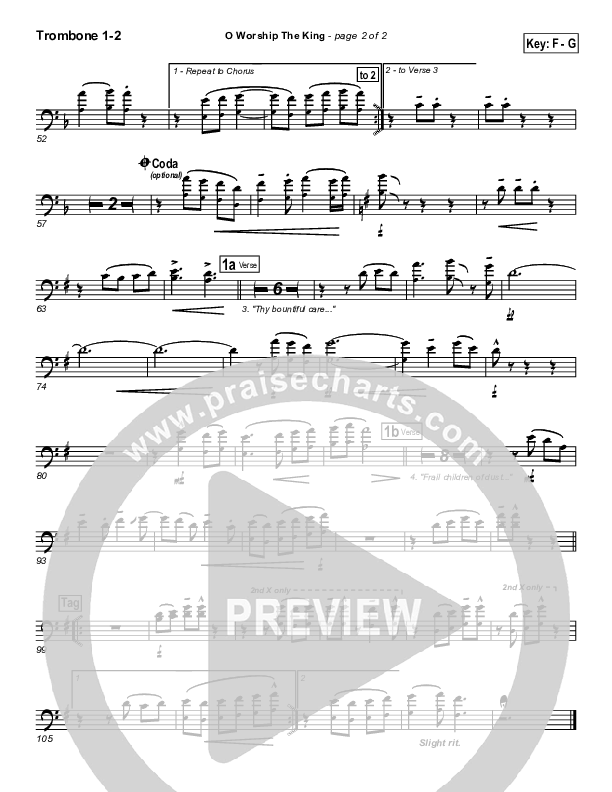 O Worship The King Trombone 1/2 (PraiseCharts Band / Arr. Daniel Galbraith)