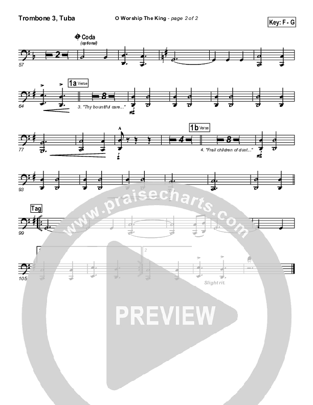 O Worship The King Trombone 3/Tuba (PraiseCharts Band / Arr. Daniel Galbraith)