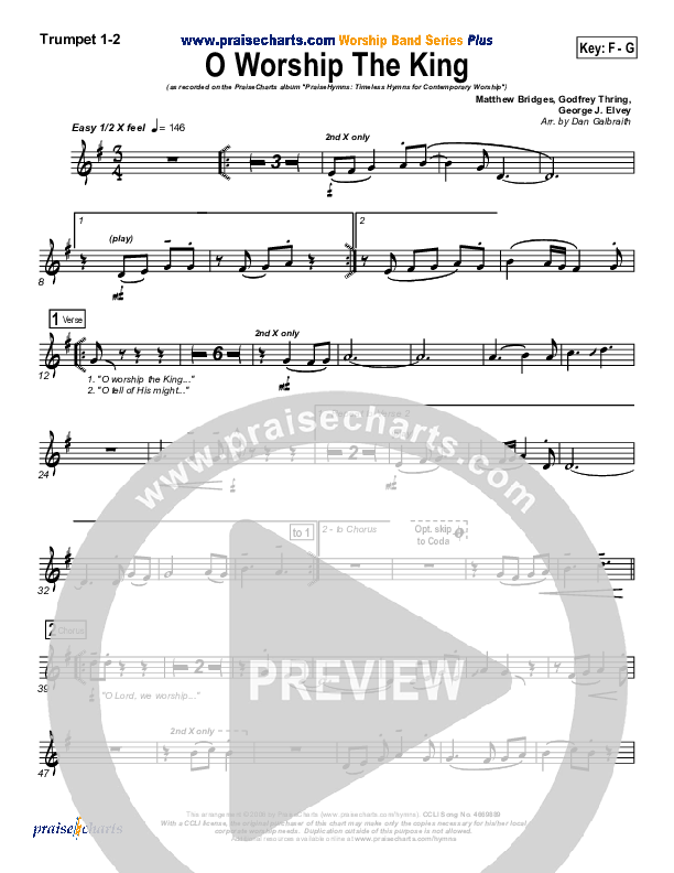 O Worship The King Trumpet 1,2 (PraiseCharts Band / Arr. Daniel Galbraith)