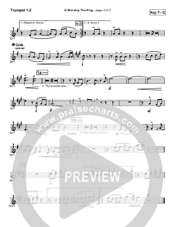 O Worship The King Trumpet 1,2 (PraiseCharts Band / Arr. Daniel Galbraith)