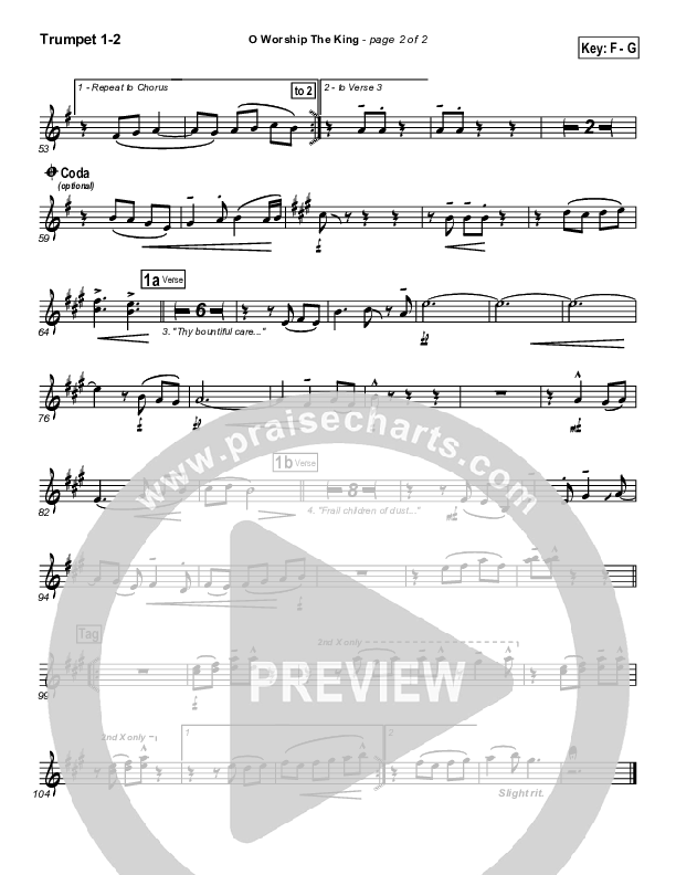 O Worship The King Trumpet 1,2 (PraiseCharts Band / Arr. Daniel Galbraith)