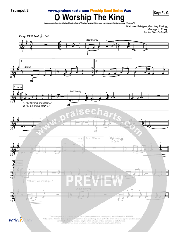 O Worship The King Trumpet 3 (PraiseCharts Band / Arr. Daniel Galbraith)