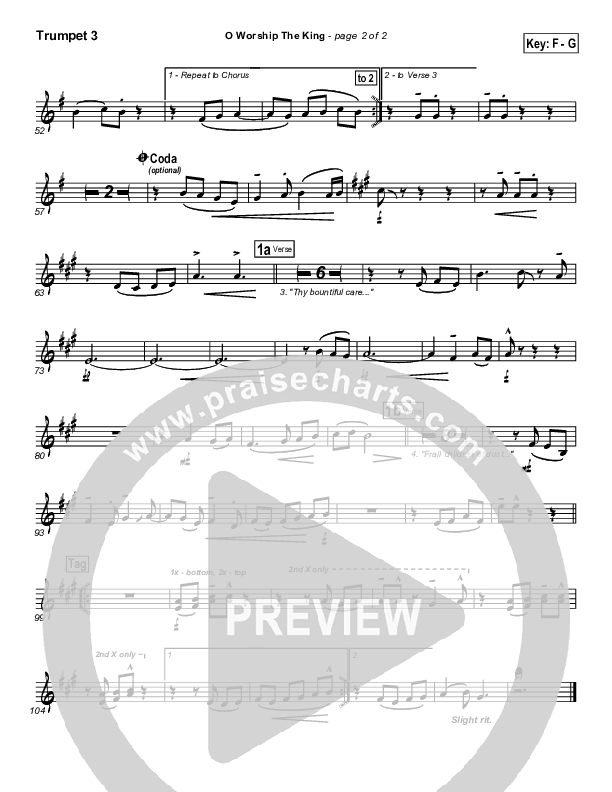O Worship The King Trumpet 3 (PraiseCharts Band / Arr. Daniel Galbraith)