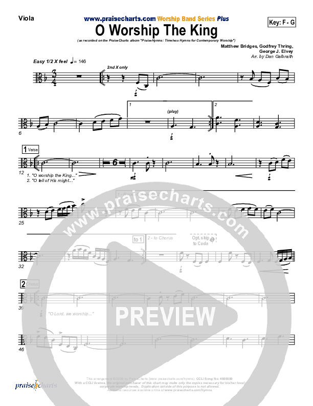 O Worship The King Viola (PraiseCharts Band / Arr. Daniel Galbraith)