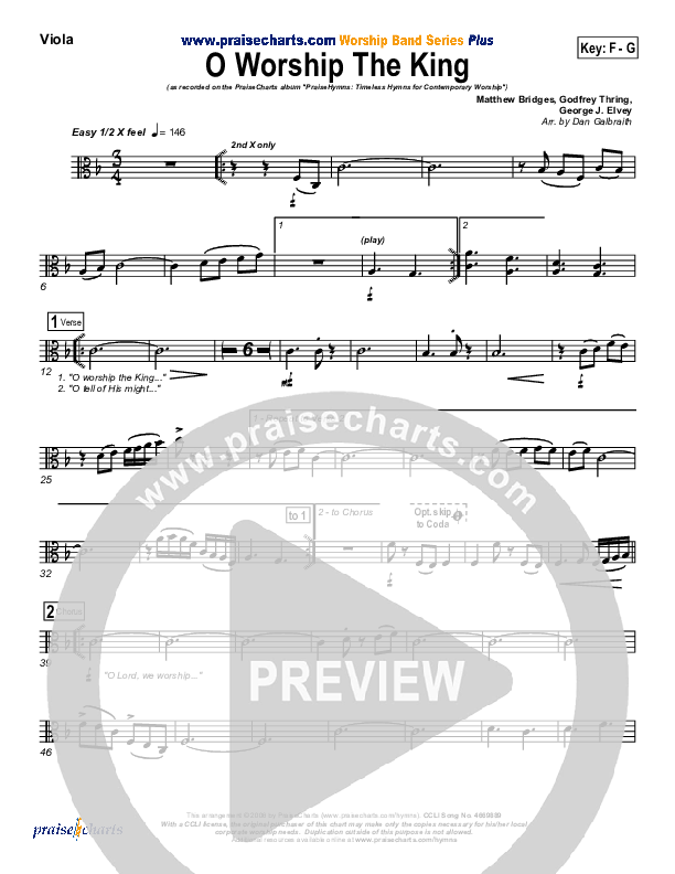 O Worship The King Viola (PraiseCharts Band / Arr. Daniel Galbraith)