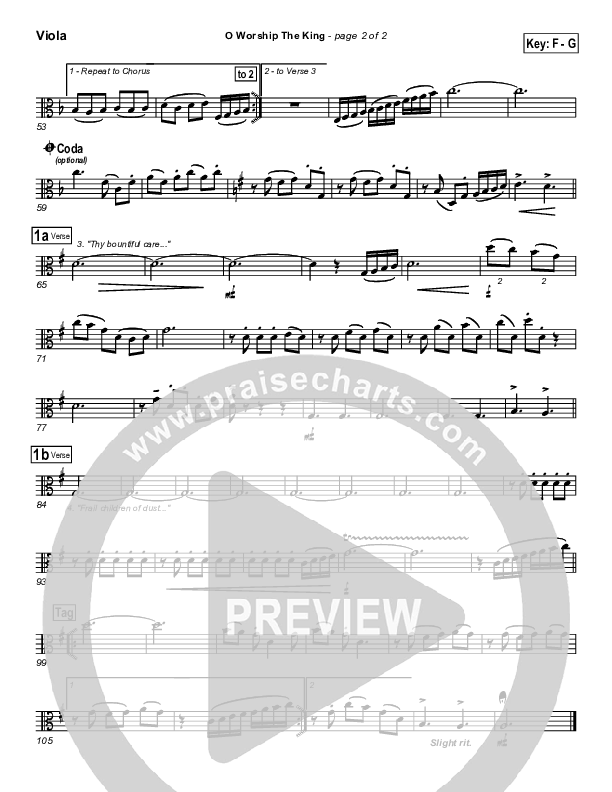 O Worship The King Viola (PraiseCharts Band / Arr. Daniel Galbraith)