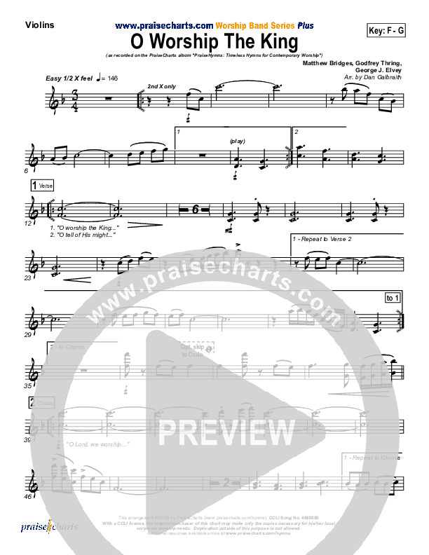 O Worship The King Violins (PraiseCharts Band / Arr. Daniel Galbraith)