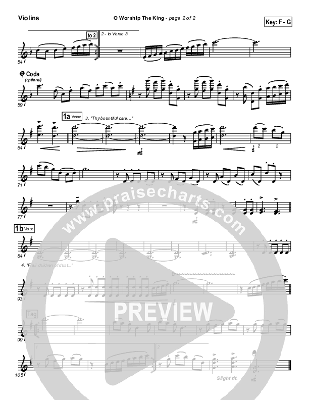 O Worship The King Violins (PraiseCharts Band / Arr. Daniel Galbraith)