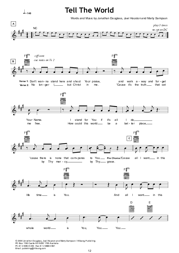 Tell The World Lead Sheet (Hillsong UNITED)