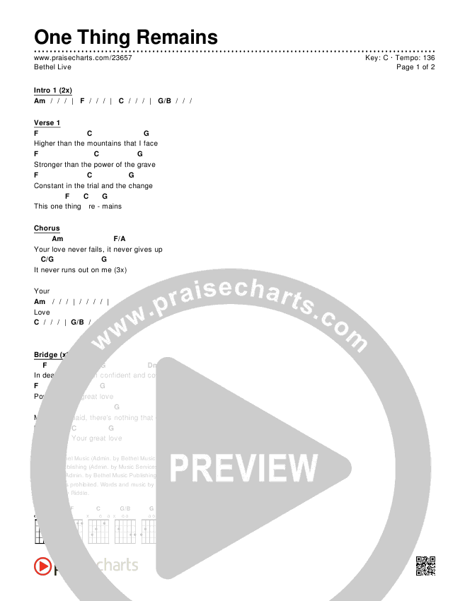 One Thing Remains Chords & Lyrics (Bethel Music)